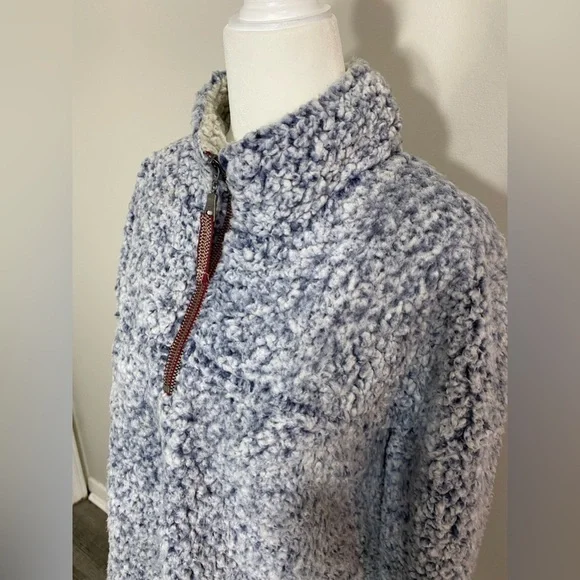 Large True Grit Blue Gray Sherpa Fleece Pullover Jacket w/ Small Side Slits - Picture 2 of 7